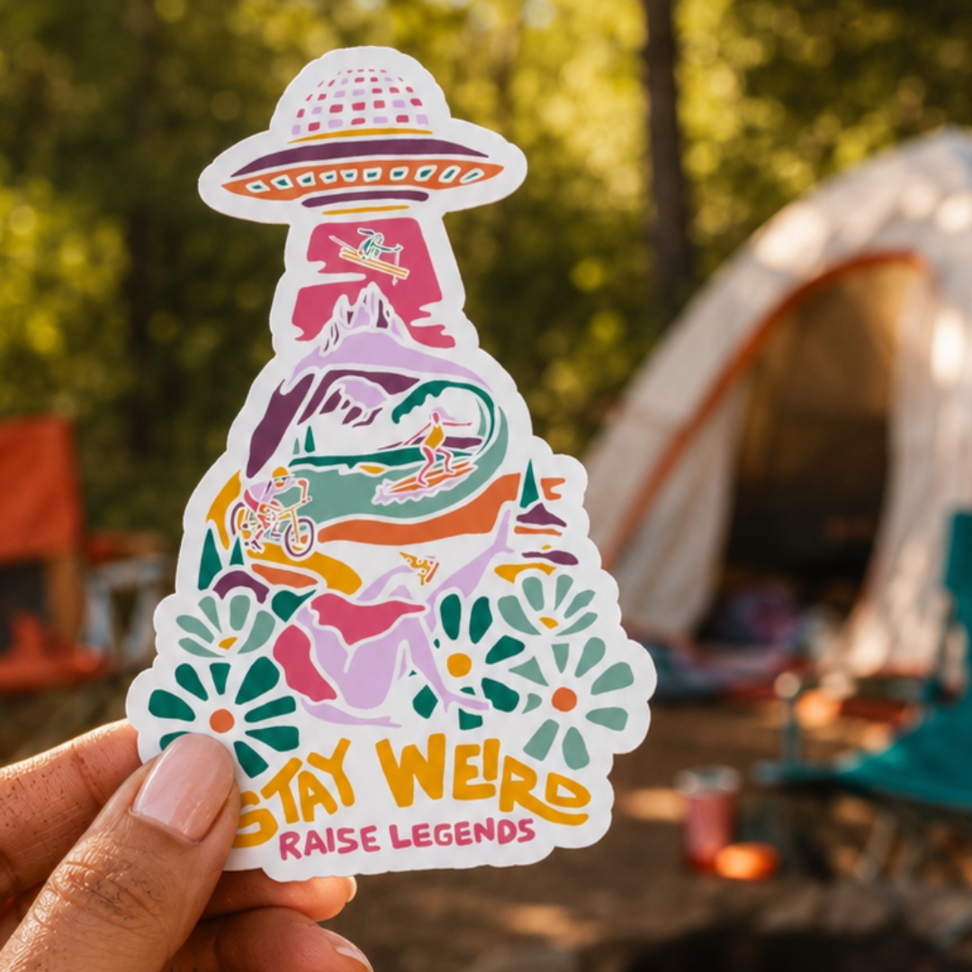 Stay Weird. Raise Legends. Sticker in the wild.